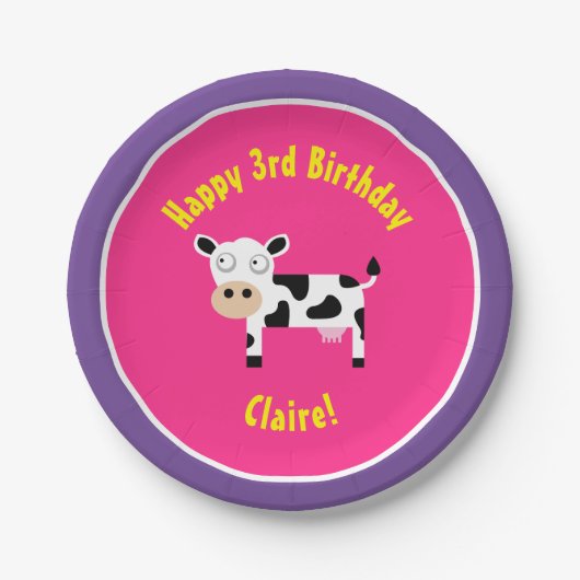 牛の紙皿 動物の誕生日パーティー ペーパープレート (正面)
