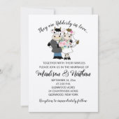 牛の結婚カップルおもしろい漫画の牛/牛のカップル 招待状 (正面)