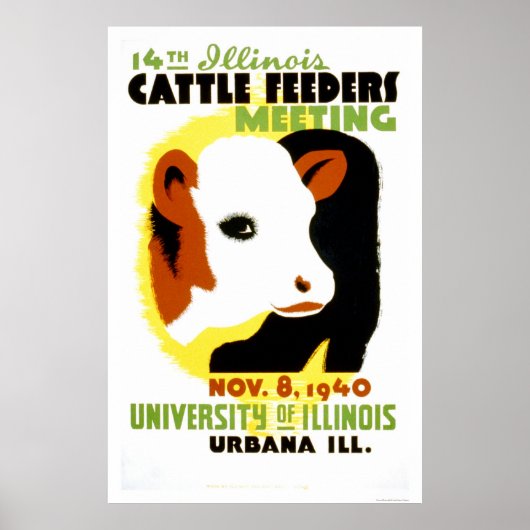牛の給餌業者イリノイ1940 WPA ポスター (正面)