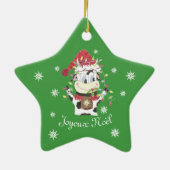 牛の緑の星のクリスマス飾りのスノーベル セラミックオーナメント (裏面)