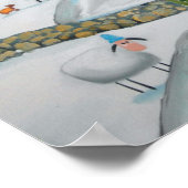 牛の羊の冬の雪のシーンうぶな人フォークアート ポスター (角)