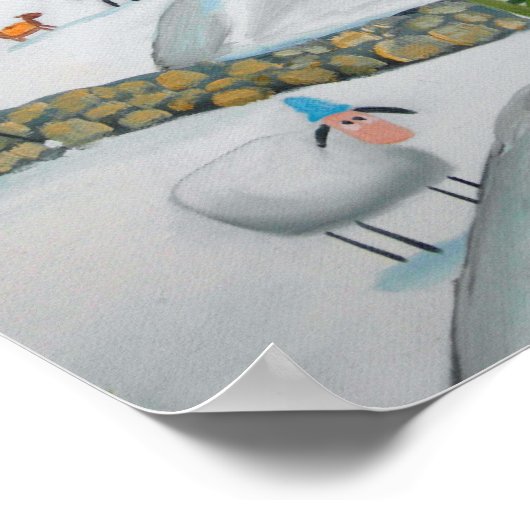 牛の羊の冬の雪のシーンうぶな人フォークアート ポスター (角)