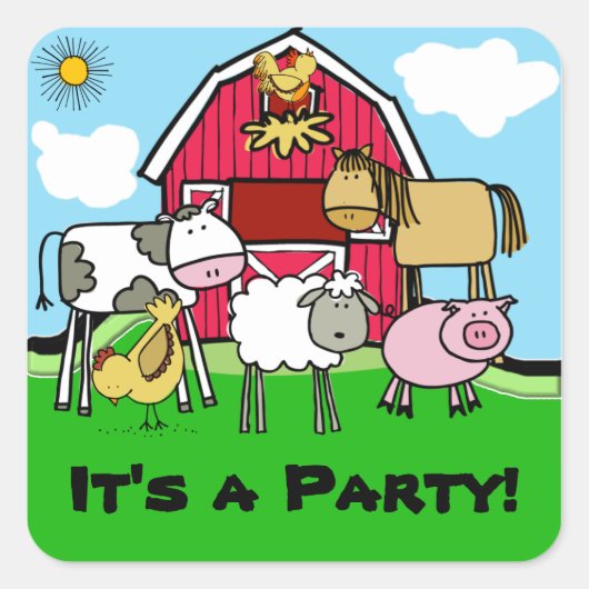 牛の羊の豚チキンファーム動物のシール スクエアシール (正面)