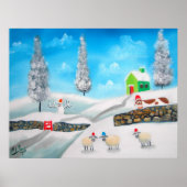 牛の羊フォーク冬の雪のシーン絵画ズGブルース ポスター (正面)