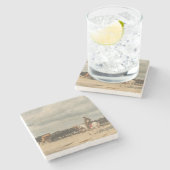 牛の群れが海の横に(by Eugene Burnand) ストーンコースター (横)