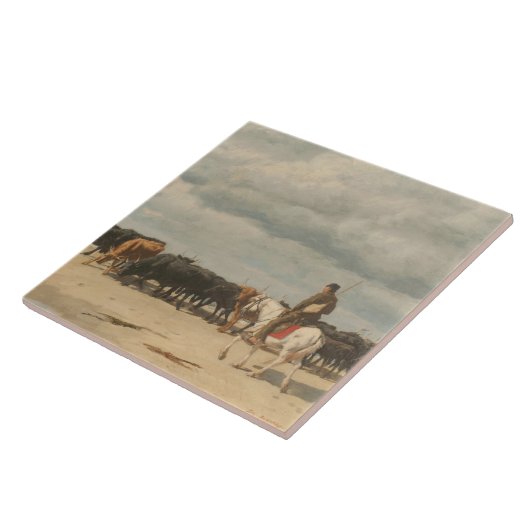 牛の群れが海の横に(by Eugene Burnand) タイル (側面)