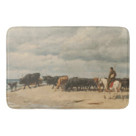 牛の群れが海の横に(by Eugene Burnand) バスマット