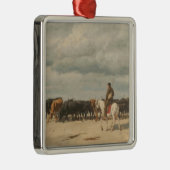 牛の群れが海の横に(by Eugene Burnand) メタルオーナメント (右)