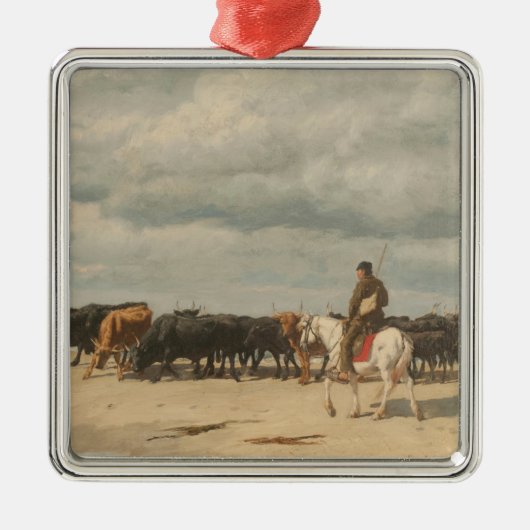 牛の群れが海の横に(by Eugene Burnand) メタルオーナメント (正面)