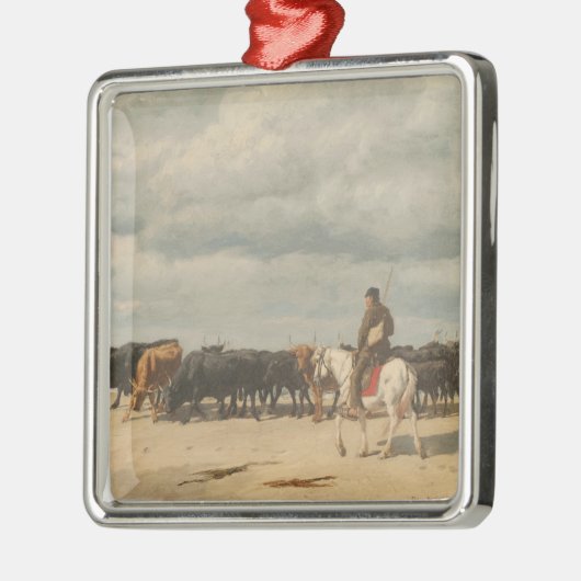 牛の群れが海の横に(by Eugene Burnand) メタルオーナメント (左)