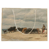 牛の群れが海の横に(by Eugene Burnand) ラージペーパーバッグ (裏面)