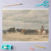 牛の群れが海の横に(by Eugene Burnand) 薄葉紙 (クラフト)