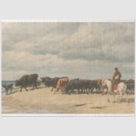 牛の群れが海の横に(by Eugene Burnand) 薄葉紙