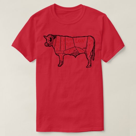 牛の肉のカット図解 チャート Tシャツ (デザイン正面)