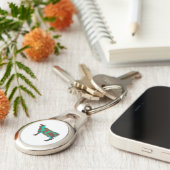 牛の茶色とティール（緑がかった色）のシルエット キーホルダー (側面)