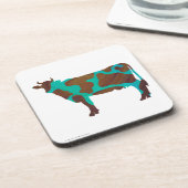 牛の茶色とティール（緑がかった色）のシルエット コースター (左側)