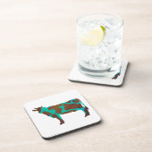 牛の茶色とティール（緑がかった色）のシルエット コースター (右側)