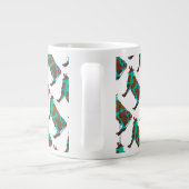 牛の茶色とティール(緑がかった色)のシルエット ジャンボコーヒーマグカップ (裏面)