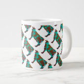 牛の茶色とティール(緑がかった色)のシルエット ジャンボコーヒーマグカップ (正面右)