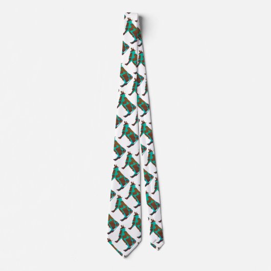 牛の茶色とティール(緑がかった色)のシルエット ネクタイ (正面)