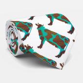牛の茶色とティール(緑がかった色)のシルエット ネクタイ (ロール)