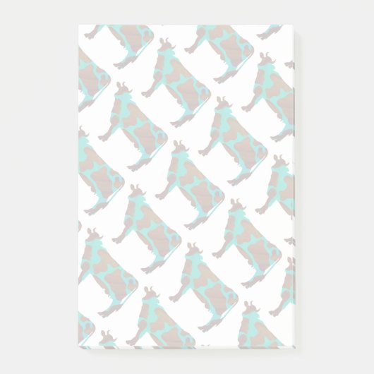 牛の茶色とティール(緑がかった色)のシルエット ポストイット (正面)