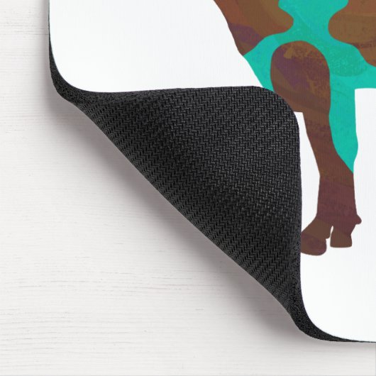 牛の茶色とティール(緑がかった色)のシルエット マウスパッド (コーナー)