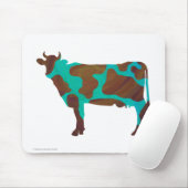 牛の茶色とティール(緑がかった色)のシルエット マウスパッド (マウス)