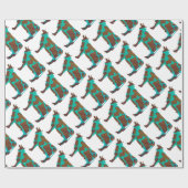 牛の茶色とティール（緑がかった色）のシルエット ラッピングペーパー (フラット)