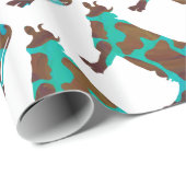 牛の茶色とティール（緑がかった色）のシルエット ラッピングペーパー (ロールコーナー)