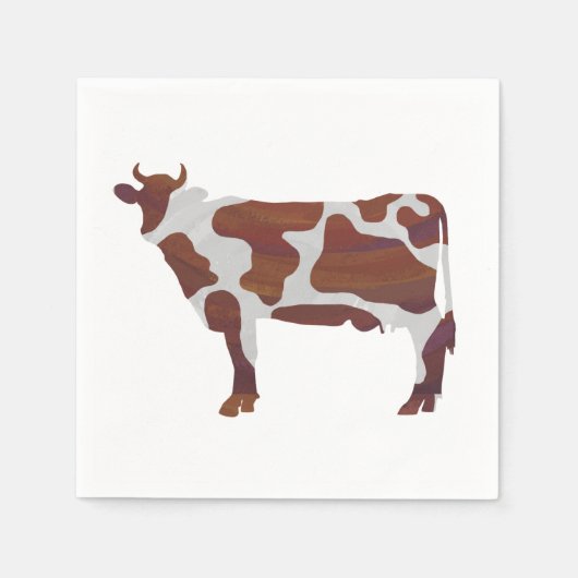 牛の茶色と白のシルエット スタンダードカクテルナプキン (正面)