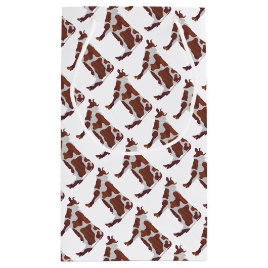 牛の茶色と白のシルエット スモールペーパーバッグ (裏面)