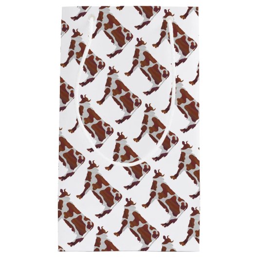 牛の茶色と白のシルエット スモールペーパーバッグ (正面)