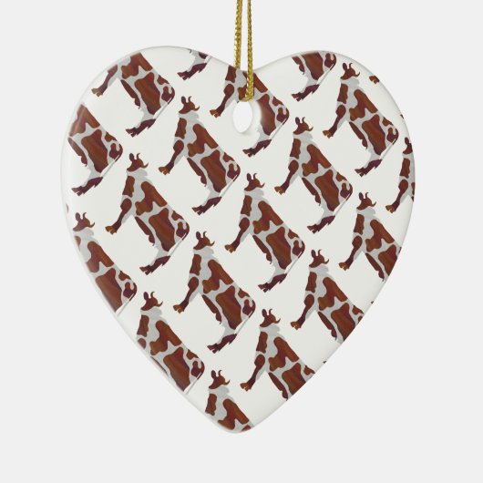 牛の茶色と白のシルエット セラミックオーナメント (右)