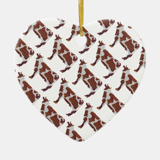 牛の茶色と白のシルエット セラミックオーナメント (正面)