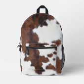 牛の茶色と白の牛革の質感 プリントバックパック (正面)