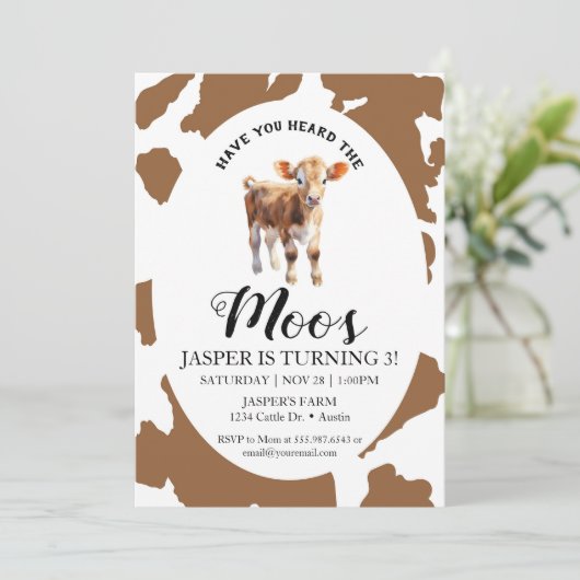 牛の茶色のプリントの誕生日を聞いたことがある 招待状 (スタンド正面)