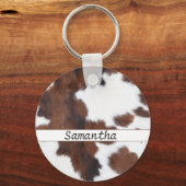 牛の茶色のプリント名 キーホルダー (正面)