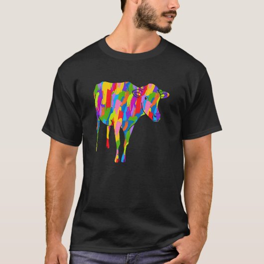 牛の虹カラーアニマルアート Tシャツ (正面)