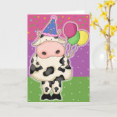 牛の誕生日カードと切手 カード (黄色い花)