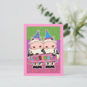 牛の誕生日カードと切手 ポストカード (スタンド正面)