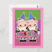 牛の誕生日カードと切手 ポストカード (正面/裏面)