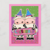 牛の誕生日カードと切手 ポストカード (正面)