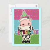 牛の誕生日カードと郵便料金 ポストカード (正面/裏面)