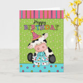 牛の誕生日グリーティングカード カード (黄色い花)