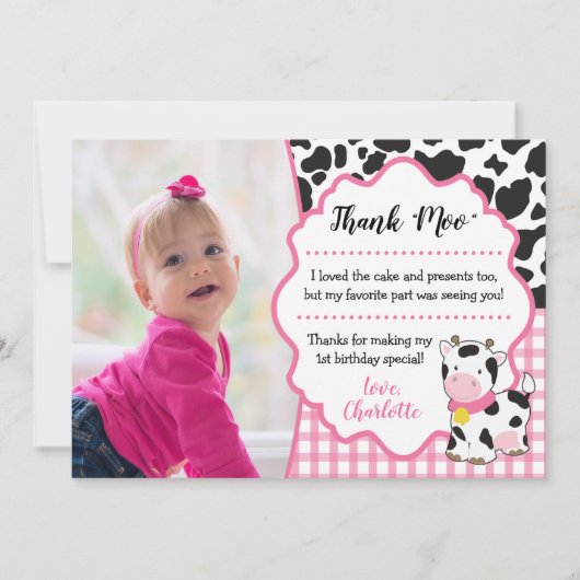 牛の誕生日サンキューカード|ファームパーティー 招待状 (正面)