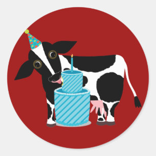 牛の誕生日ステッカーおもしろい ラウンドシール