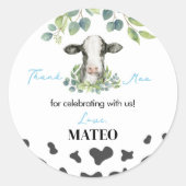 牛の誕生日パーティーのステッカーラベル ラウンドシール (正面)