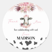 牛の誕生日パーティーのステッカーラベル ラウンドシール (正面)