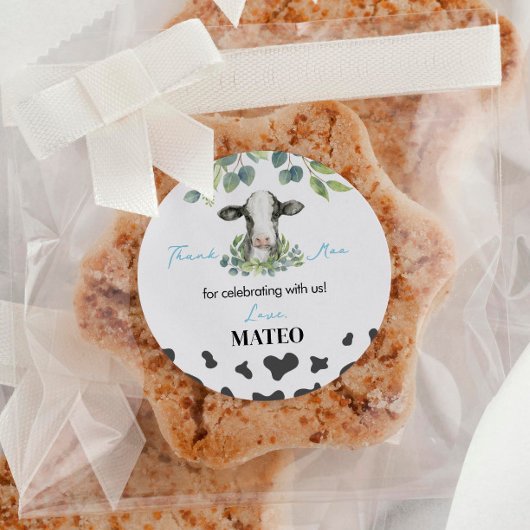 牛の誕生日パーティーのステッカーラベル ラウンドシール